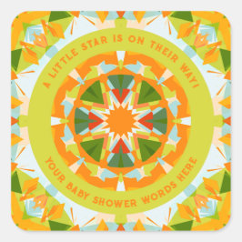 Bright Orange Playful Green Fun Star Baby Shower Quadratischer Aufkleber