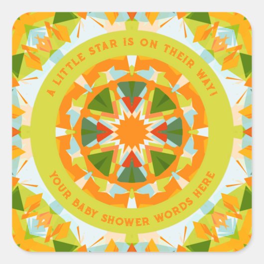 Bright Orange Playful Green Fun Star Baby Shower Quadratischer Aufkleber (Vorderseite)