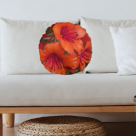 Bright Orange Rhododendron Blooms Floral Rundes Kissen
