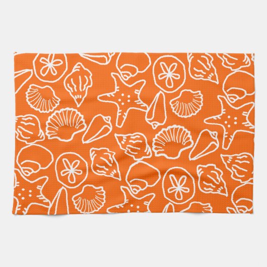 Bright Orange Seashell Art Pattern Küchentücher (Horizontal)