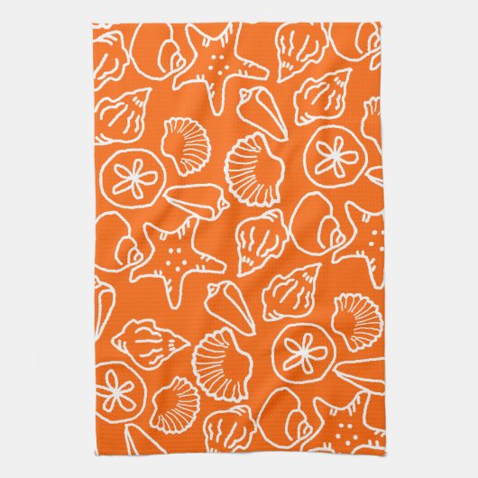 Bright Orange Seashell Art Pattern Küchentücher (Vertikal)