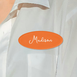 Bright Orange Simple Name Script Name Tag Namenschild