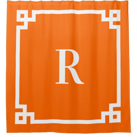 Bright Orange und White Griechisch Key Simple Mono Duschvorhang (Vorderseite)