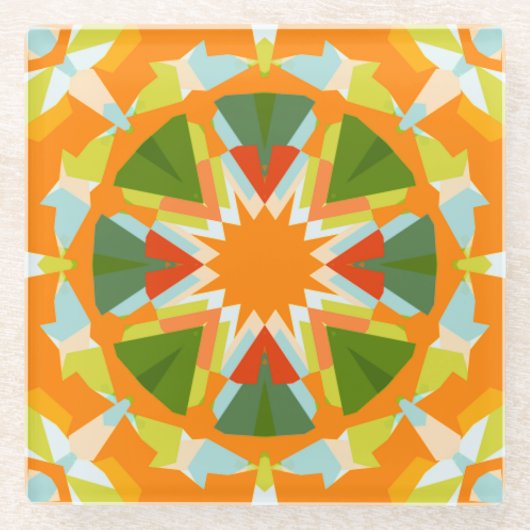 Bright Orange Vibrann Green Star Kitsch Eclectic Glasuntersetzer (Vorderseite)