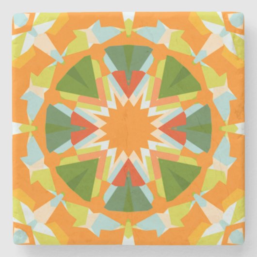 Bright Orange Vibrann Green Star Kitsch Eclectic Steinuntersetzer (Vorderseite)
