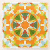 Bright Orange Vibrant Green Star Boho Maximalist Glasuntersetzer (Vorderseite)