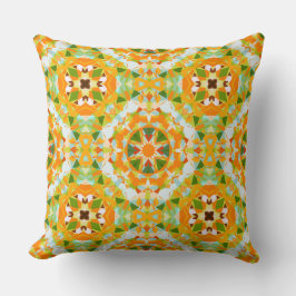 Bright Orange Vibrant Green Star Boho Maximalist Kissen