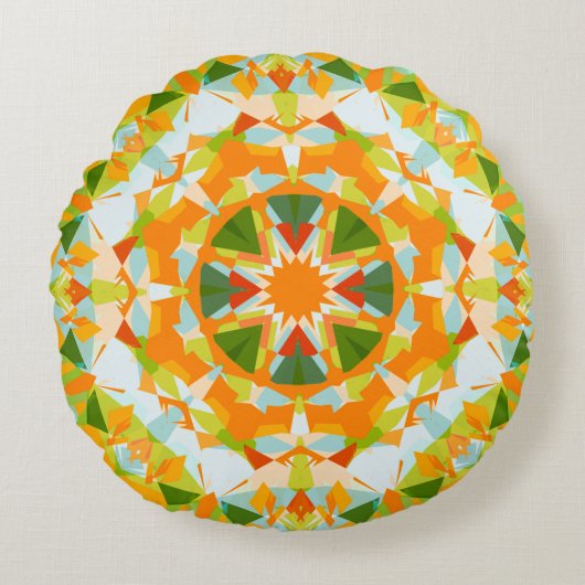 Bright Orange Vibrant Green Star Boho Maximalist Rundes Kissen (Vorderseite)