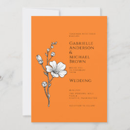 Bright Orange Vintage Retro Floral Wedding  Einladung