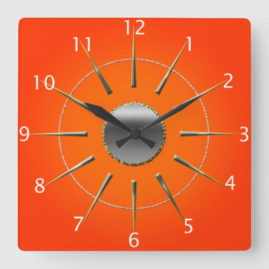 Bright Orange Wall Clock Quadratische Wanduhr (Vorderseite)
