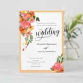 Bright Orange Watercolor Floral Einladung (Stehend Vorderseite)