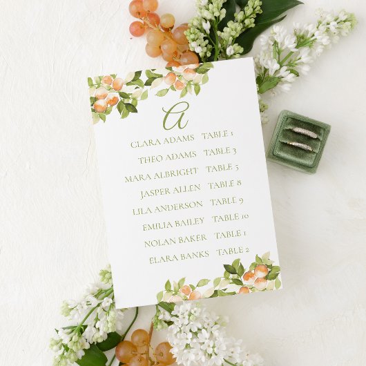 Bright Orange Wedding Seating Chart Card Tischnummer
