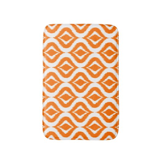 Bright Orange White Retro Chic Ikat Droptern Muste Badematte (Vorderseite Vertikal)