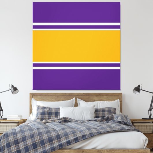 Bright Orange White Royal Lila Racing Stripes Leinwanddruck (Insitu (Schlafzimmer))