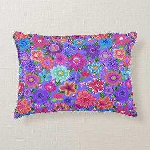 Bright Painted Boho Floral on Periwinkle Blue Dekokissen