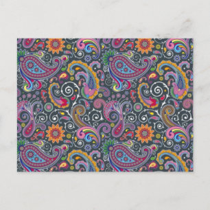 Bright Paisley auf flach schwarz Postkarte