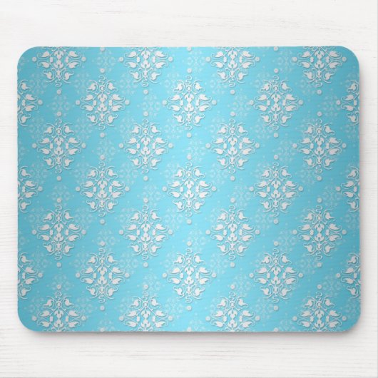 Bright Pale Aqua und White Damask Mousepad (Vorne)