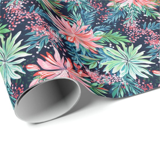Bright Palm Beach Weihnachten Blumenfarbe Geschenkpapier (Rolleneckpunkt)