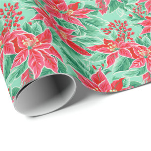 Bright Palm Beach Weihnachten Poinsettia Watercolo Geschenkpapier
