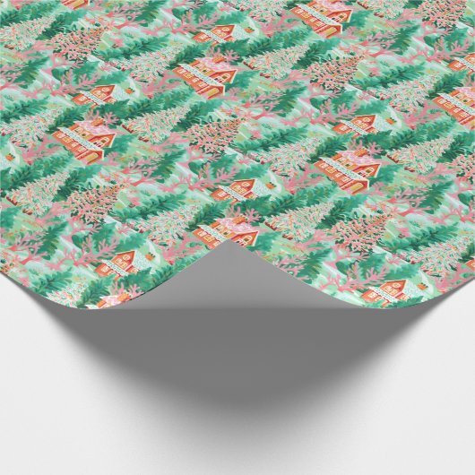 Bright Palm Beach Weihnachtsgingerbäumhäuser Geschenkpapier (Ecke)