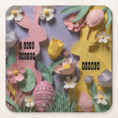 Bright Paper Cut Style Bunny & Easter Egg Party Rechteckiger Pappuntersetzer (Vorderseite)