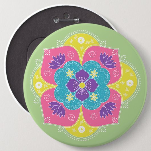 Bright Pastel Lotus Rangoli Button (Vorne & Hinten)