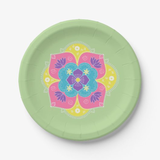 Bright Pastel Lotus Rangoli Pappteller (Vorderseite)