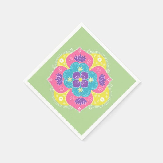 Bright Pastel Lotus Rangoli Serviette (Ecke)