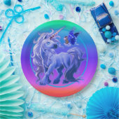 Bright Pastel Rainbow Blue Unicorn Pappteller (Party)