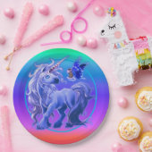 Bright Pastel Rainbow Blue Unicorn Pappteller (Party)