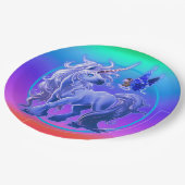 Bright Pastel Rainbow Blue Unicorn Pappteller (Schrägansicht)