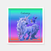 Bright Pastel Rainbow Blue Unicorn Serviette (Vorderseite)