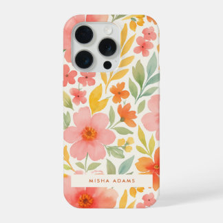 Bright Pattern Pink Orange Watercolor Floral  iPhone 15 Pro Hülle