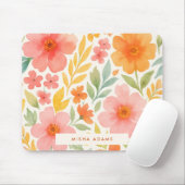Bright Pattern Pink Orange Watercolor Floral  Mousepad (Mit Mouse)