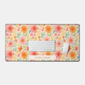 Bright Pattern Pink Orange Watercolor Floral  Schreibtischunterlage (Tastatur & Maus)
