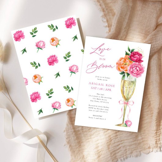 Bright Peony Love is in Bloom, Patterned Back Einladung