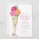 Bright Peony w/QR Code on Back, Brunch and Bubbly  Einladung (Vorderseite)