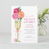 Bright Peony w/QR Code on Back, Brunch and Bubbly  Einladung (Stehend Vorderseite)