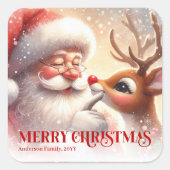 Bright Personalized Santa Rudolph Christmas Gift  Quadratischer Aufkleber (Vorderseite)