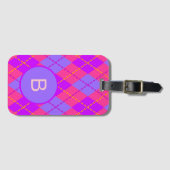 Bright Pink and Blue Argyle Pattern Monogram Gepäckanhänger (Vorderseite (Horizontal))
