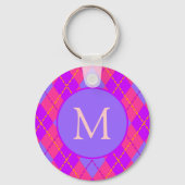 Bright Pink and Blue Argyle Pattern Monogram Schlüsselanhänger (Rückseite)