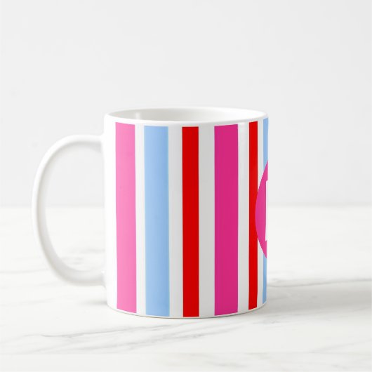 Bright Pink and Blue Candy Stripes Monogram Kaffeetasse (Links)
