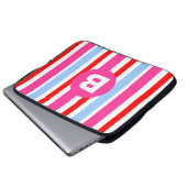 Bright Pink and Blue Candy Stripes Monogram Laptopschutzhülle (Vorne Knopf)