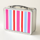 Bright Pink and Blue Candy Stripes Monogram Metall Brotdose (Rückseite)