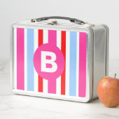 Bright Pink and Blue Candy Stripes Monogram Metall Brotdose (Beispiel)