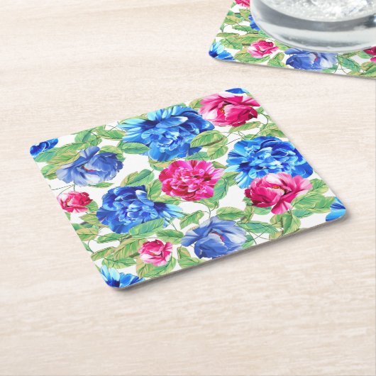 Bright Pink and Blue Floral Pretty Pattern Rechteckiger Pappuntersetzer (angewinkelt)