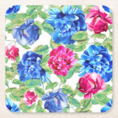 Bright Pink and Blue Floral Pretty Pattern Rechteckiger Pappuntersetzer (Vorderseite)