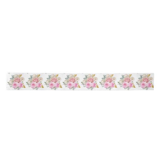 Bright Pink and Gold Elegant Flowers Satinband (Vorderseite)