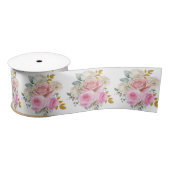 Bright Pink and Gold Elegant Flowers  Satinband (Spule)
