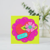 Bright Pink and Peridot Felt Style Heart Flower  Einladung (Stehend Vorderseite)